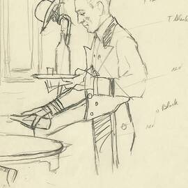 Sketch Of Waiter Pouring Wine by Carl Oscar August Erickson