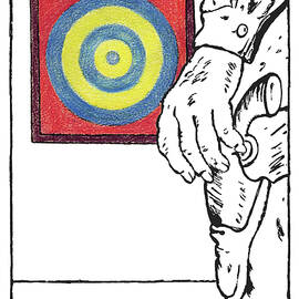 Tense Moment At The Jasper Johns Retrospective by Glen Baxter