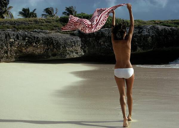 Topless Model Walking On A Beach Art Print