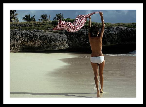 Topless Model Walking On A Beach Framed Print