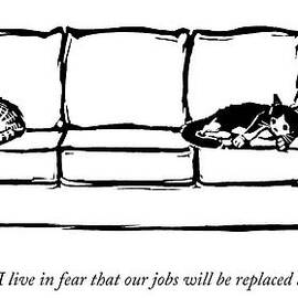 Two Cats Curl Up At Each End Of A Sofa by Drew Dernavich