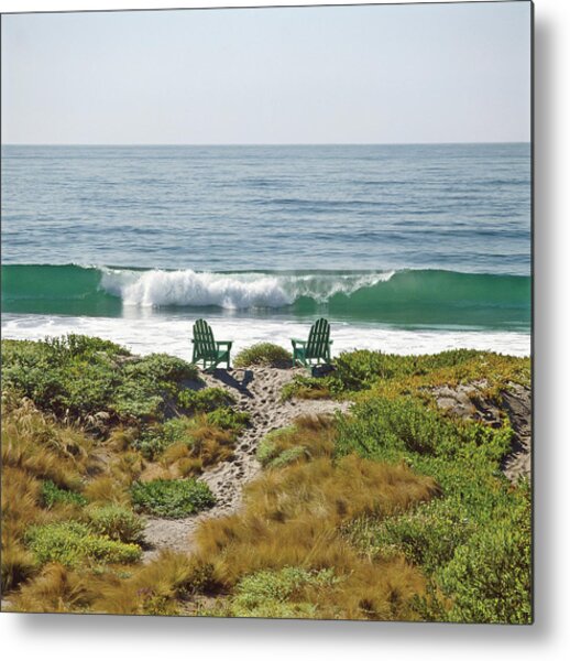 Two Chairs On The Beach In Malibu Metal Print