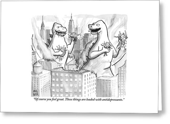 Two Godzillas Talk To Each Other Greeting Card