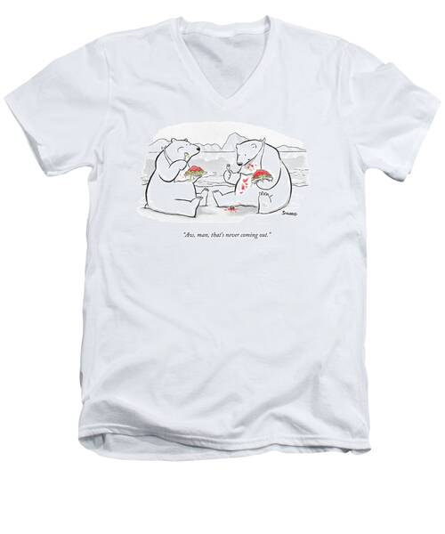 Two Polar Bears Eat Spaghetti And Meatballs.  One Men's V-Neck T-Shirt