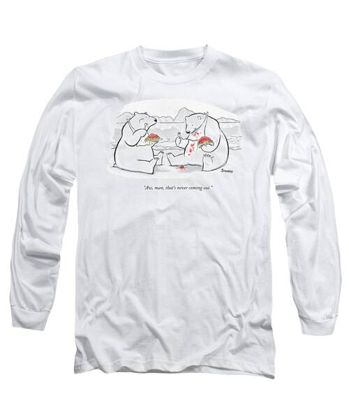 Two Polar Bears Eat Spaghetti And Meatballs.  One Long Sleeve T-Shirt