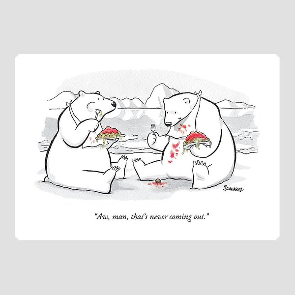 Two Polar Bears Eat Spaghetti And Meatballs.  One Sticker