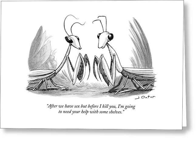 Two Praying Mantises Facing Each Other Greeting Card