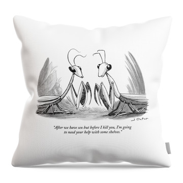 Two Praying Mantises Facing Each Other Throw Pillow