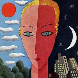 Vanity Fair Cover Featuring A Woman's Face Split by Miguel Covarrubias