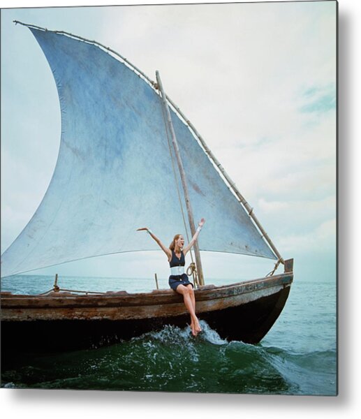 Veruschka Von Lehndorff Sitting On Edge Metal Print
