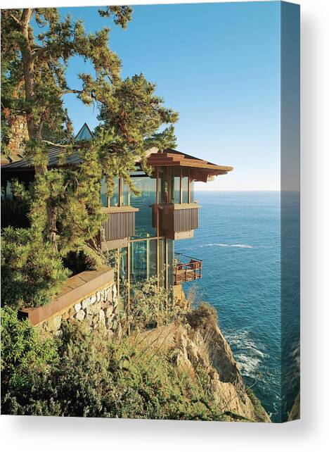 View Of Hotel Near Seaside Canvas Art Print by Mary E Nichols