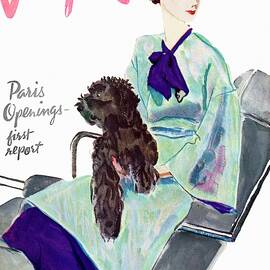 Vogue Cover Illustration Of A Woman With Dog by Pierre Mourgue